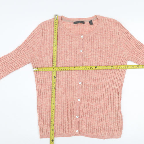 Esprit Women Pink Ribbed Knit Button Cardigan Size S