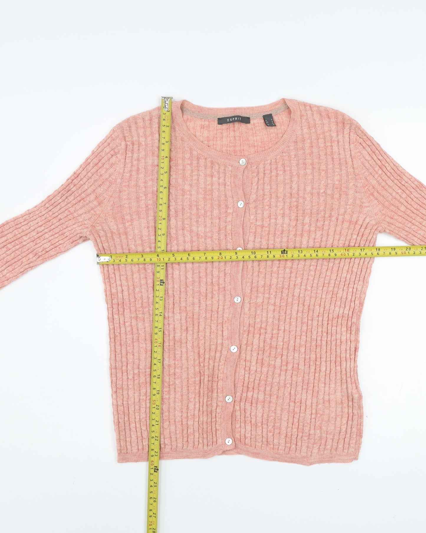 Esprit Women Pink Ribbed Knit Button Cardigan Size S