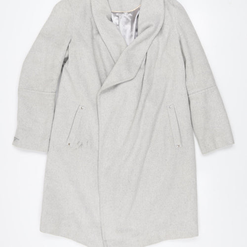 Wallis Women’s Grey Long Overcoat Size 12 Regular Fit Lined Wool Blend