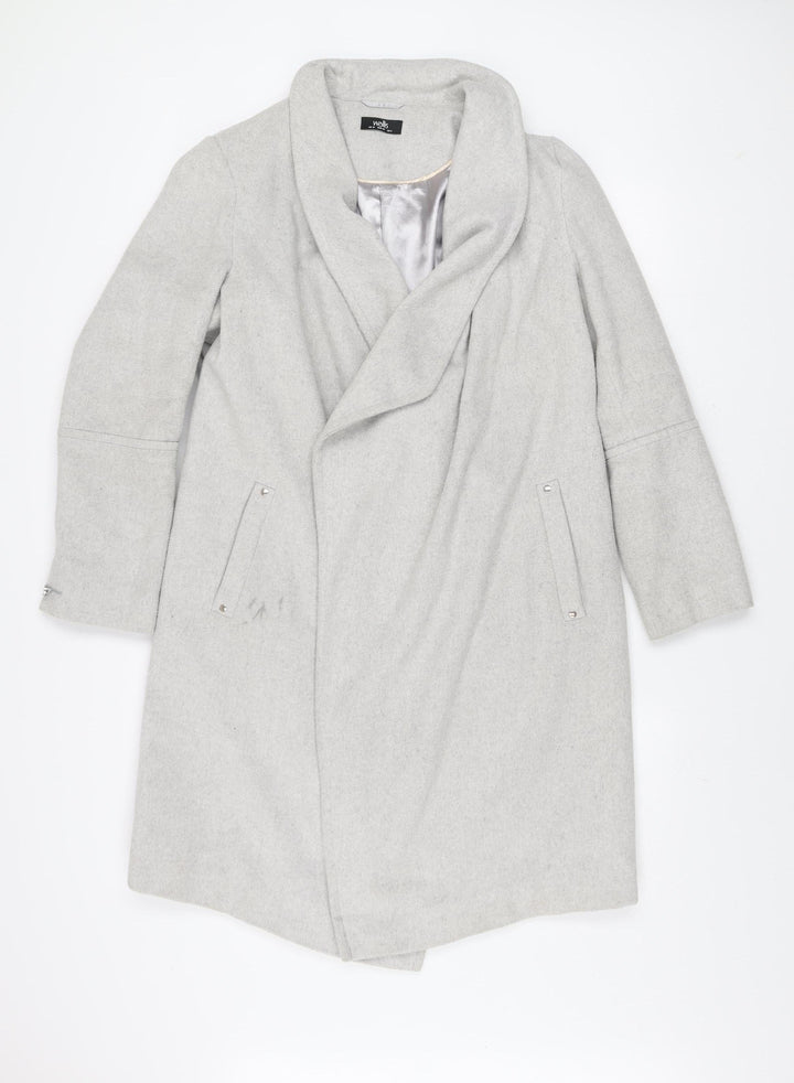 Wallis Women’s Grey Long Overcoat Size 12 Regular Fit Lined Wool Blend