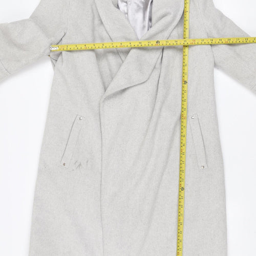 Wallis Women’s Grey Long Overcoat Size 12 Regular Fit Lined Wool Blend