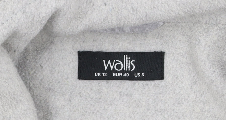 Wallis Women’s Grey Long Overcoat Size 12 Regular Fit Lined Wool Blend