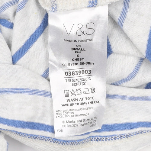 Marks and Spencer Men’s Beige Blue Striped Cotton T-Shirt Size S