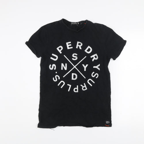 Superdry Men's Black Graphic Logo T-Shirt Size S Short Sleeve Cotton