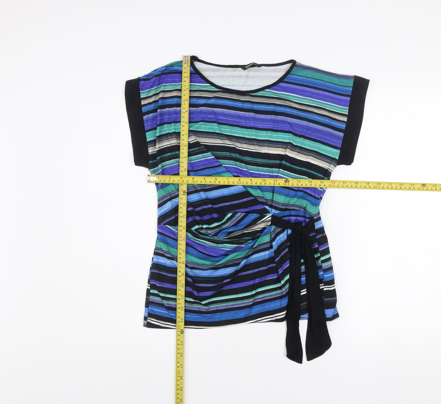 Roman Women’s Multicoloured Striped Wrap Blouse Size 12