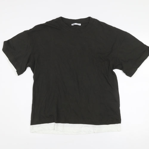 Zara Men Black Cotton Crew Neck Short Sleeve Regular Fit T-Shirt Size S