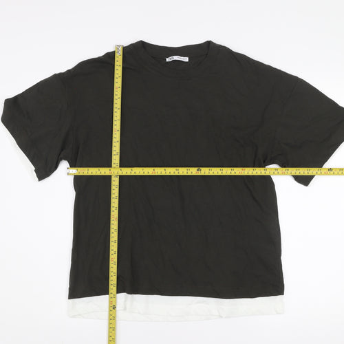Zara Men Black Cotton Crew Neck Short Sleeve Regular Fit T-Shirt Size S
