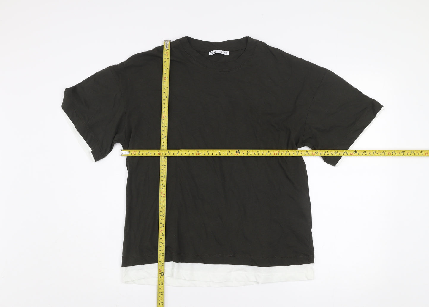 Zara Men Black Cotton Crew Neck Short Sleeve Regular Fit T-Shirt Size S