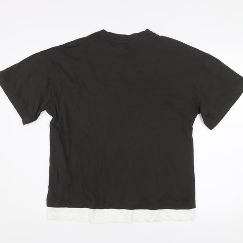 Zara Men Black Cotton Crew Neck Short Sleeve Regular Fit T-Shirt Size S