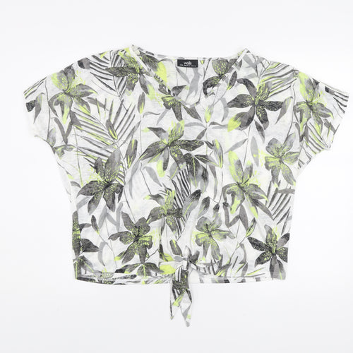 Wallis Women's Multicoloured Floral Cropped V-Neck Tie T-Shirt Size M