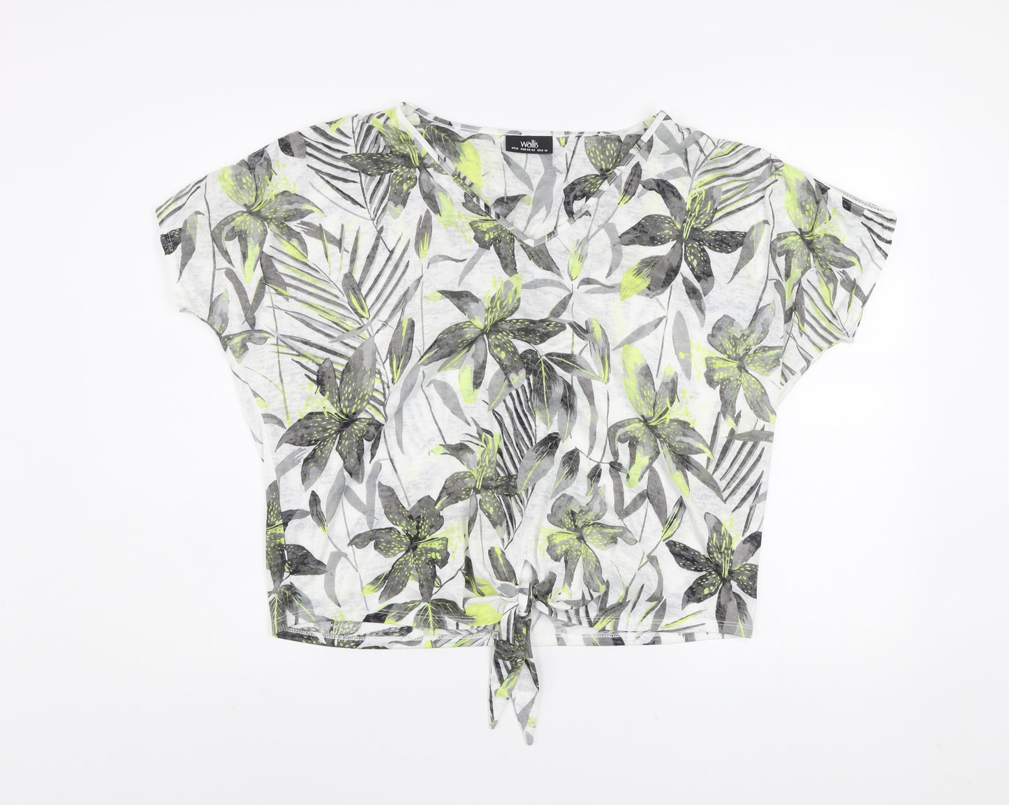 Wallis Women's Multicoloured Floral Cropped V-Neck Tie T-Shirt Size M