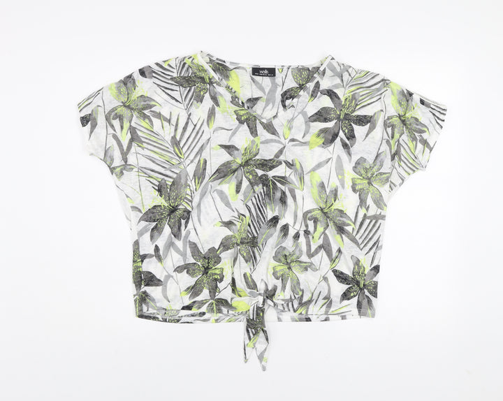 Wallis Women's Multicoloured Floral Cropped V-Neck Tie T-Shirt Size M