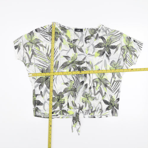 Wallis Women's Multicoloured Floral Cropped V-Neck Tie T-Shirt Size M