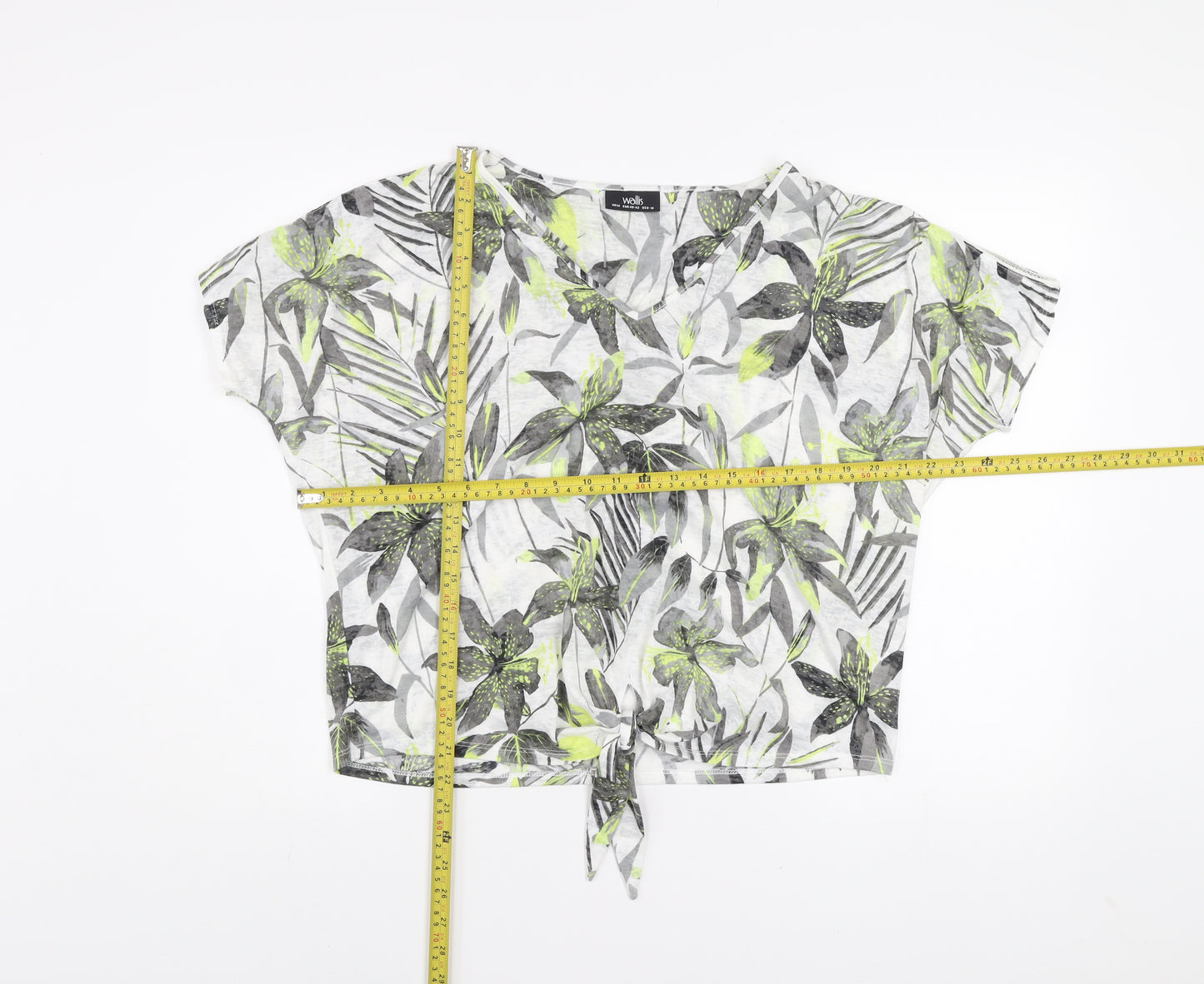 Wallis Women's Multicoloured Floral Cropped V-Neck Tie T-Shirt Size M