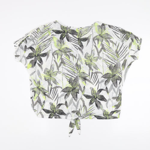Wallis Women's Multicoloured Floral Cropped V-Neck Tie T-Shirt Size M