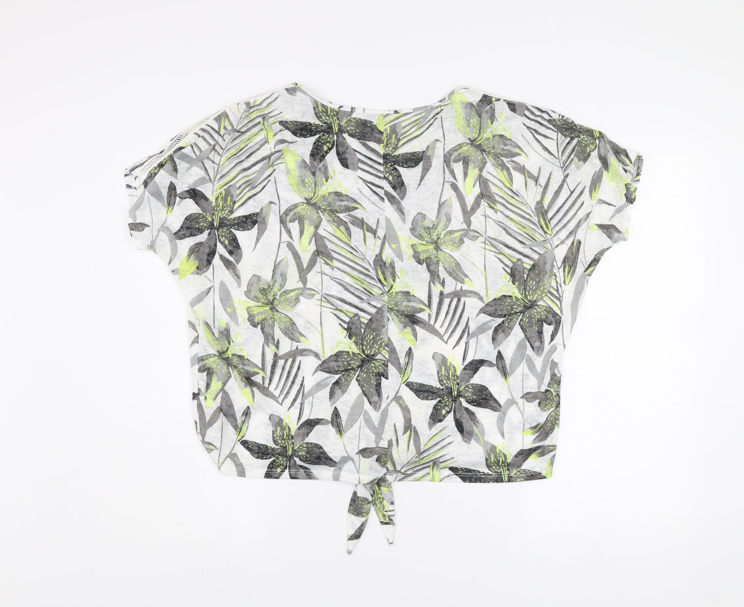Wallis Women's Multicoloured Floral Cropped V-Neck Tie T-Shirt Size M