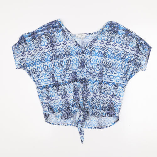 Wallis Women Blue Petite Cropped Bohemian Tie Front Blouse M