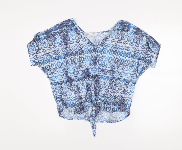 Wallis Women Blue Petite Cropped Bohemian Tie Front Blouse M