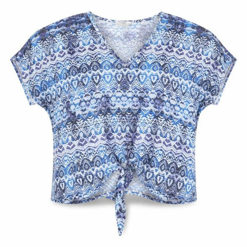 Wallis Women Blue Petite Cropped Bohemian Tie Front Blouse M