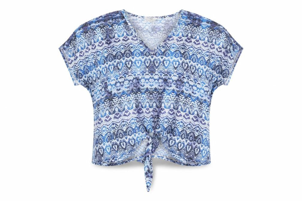 Wallis Women Blue Petite Cropped Bohemian Tie Front Blouse M