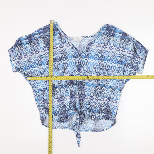 Wallis Women Blue Petite Cropped Bohemian Tie Front Blouse M