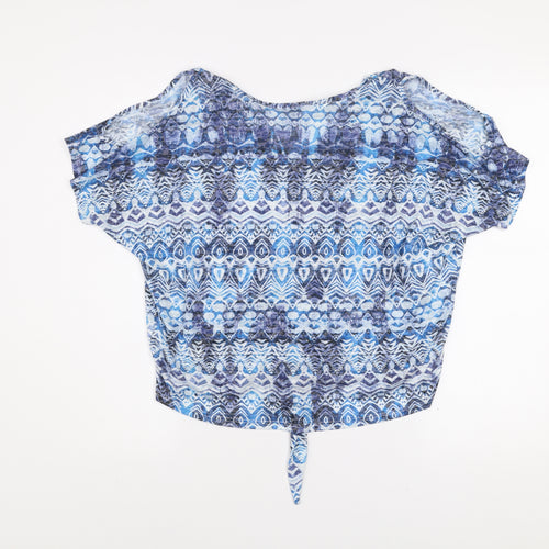 Wallis Women Blue Petite Cropped Bohemian Tie Front Blouse M