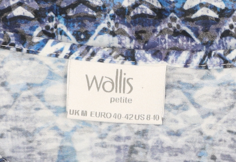 Wallis Women Blue Petite Cropped Bohemian Tie Front Blouse M