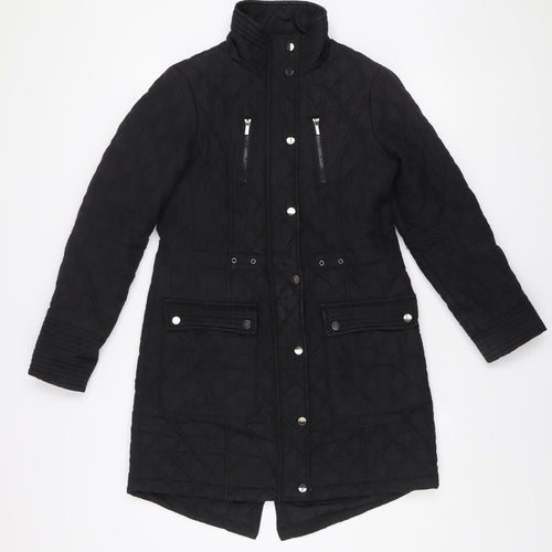 Tu Women's Black Quilted Long Coat Size 8 Lined Winter Jacket