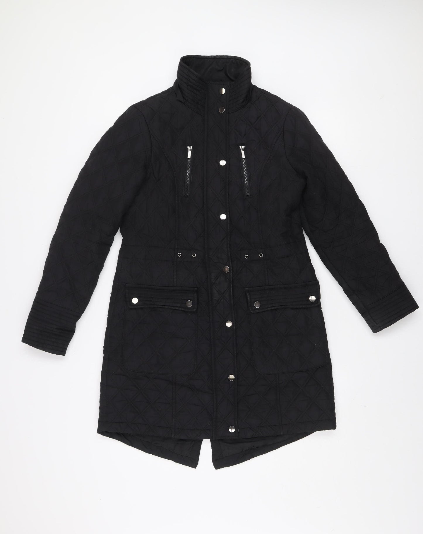 Tu Women's Black Quilted Long Coat Size 8 Lined Winter Jacket