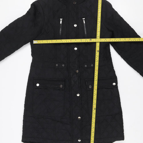 Tu Women's Black Quilted Long Coat Size 8 Lined Winter Jacket