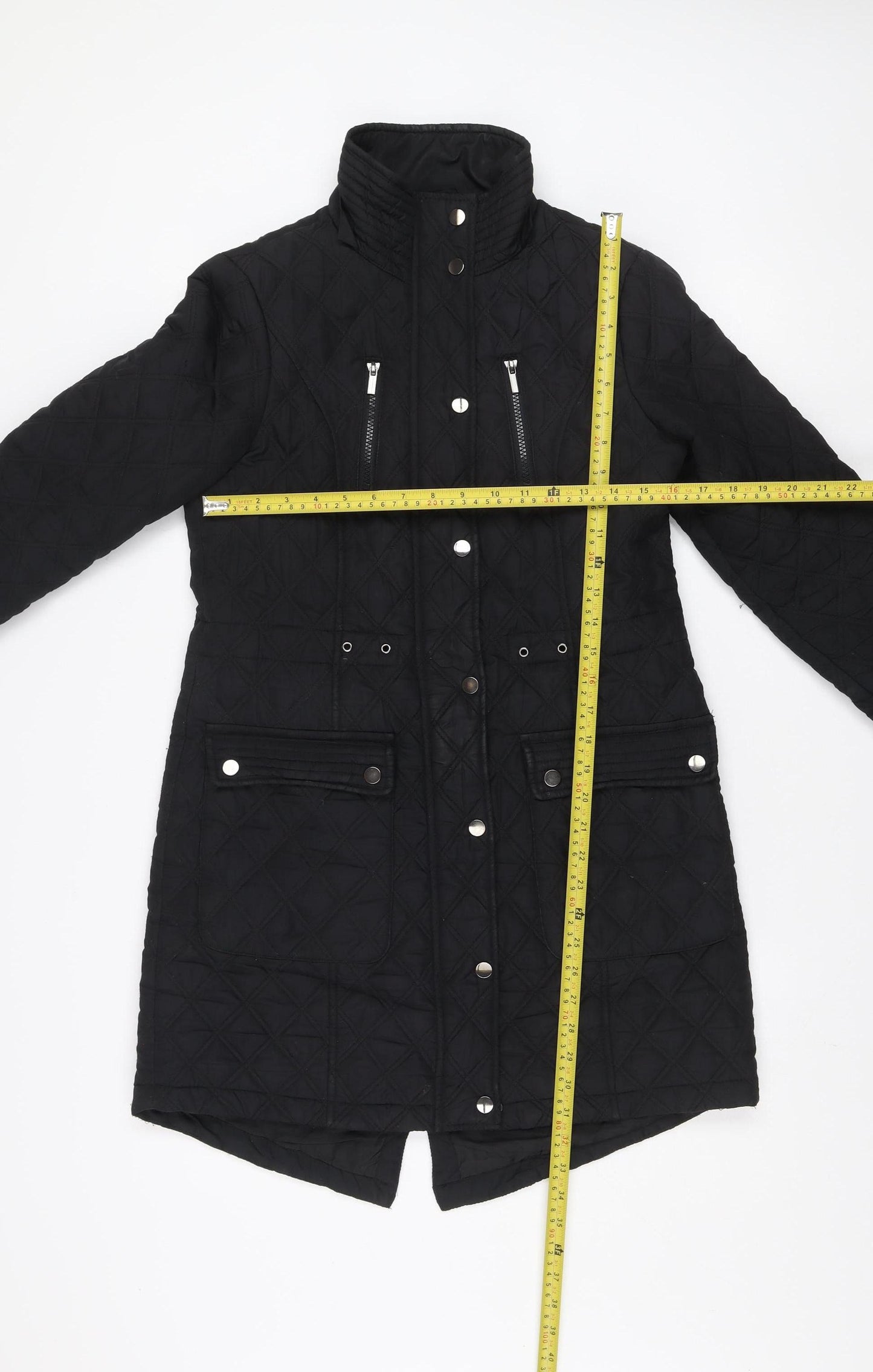 Tu Women's Black Quilted Long Coat Size 8 Lined Winter Jacket