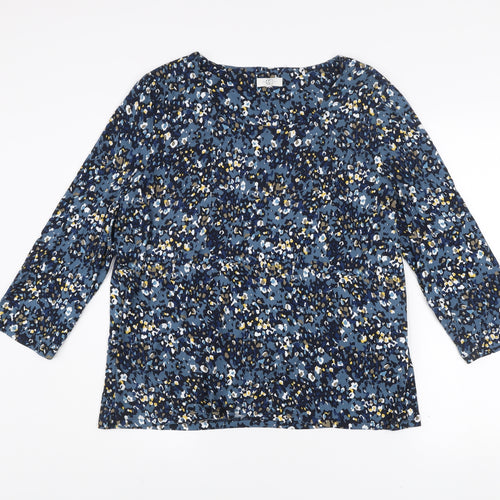 Country Casuals Women's Blue Floral Tunic Blouse Size L 3/4 Sleeve