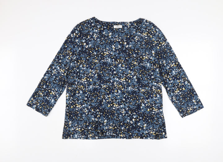 Country Casuals Women's Blue Floral Tunic Blouse Size L 3/4 Sleeve