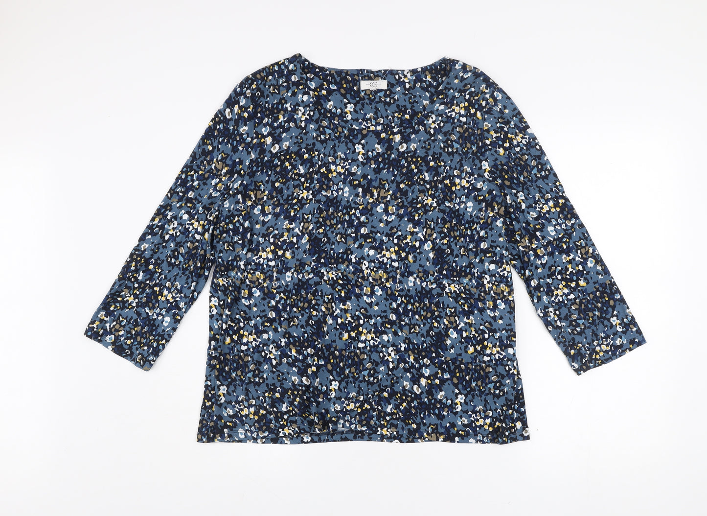 Country Casuals Women's Blue Floral Tunic Blouse Size L 3/4 Sleeve