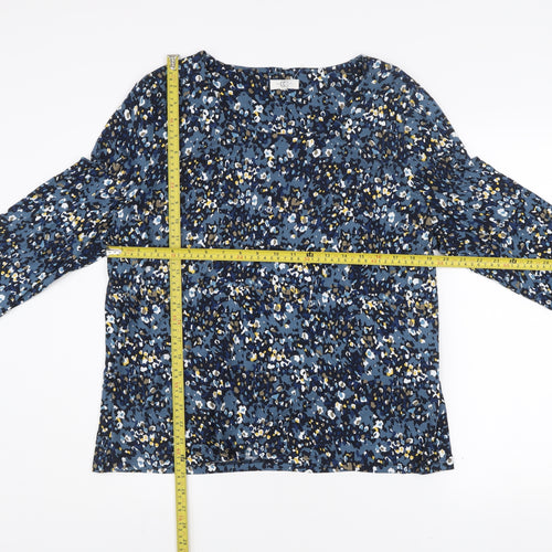 Country Casuals Women's Blue Floral Tunic Blouse Size L 3/4 Sleeve