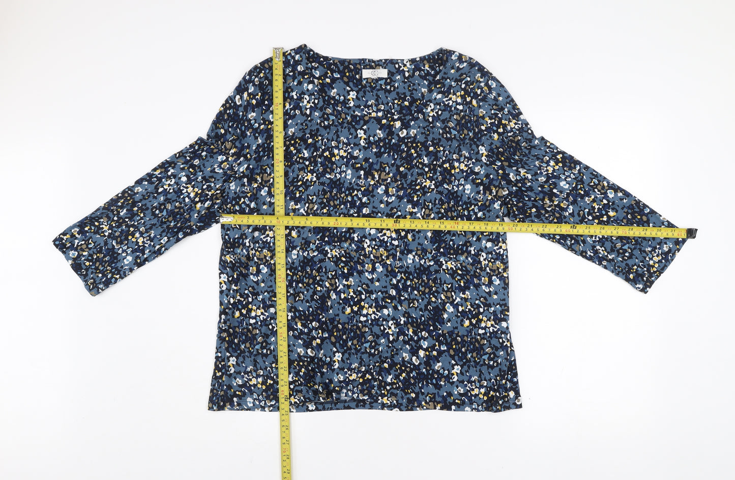 Country Casuals Women's Blue Floral Tunic Blouse Size L 3/4 Sleeve