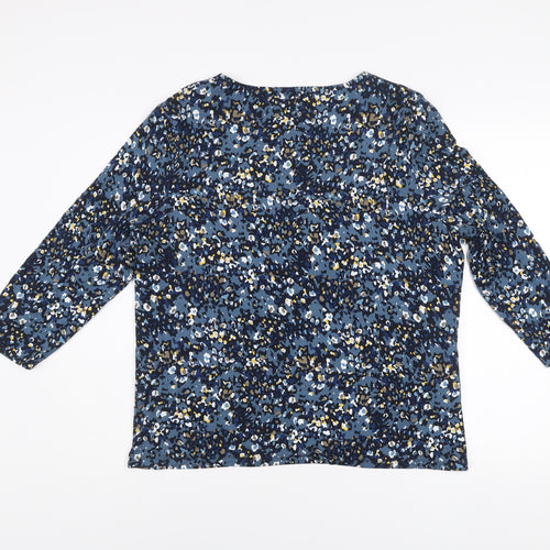 Country Casuals Women's Blue Floral Tunic Blouse Size L 3/4 Sleeve