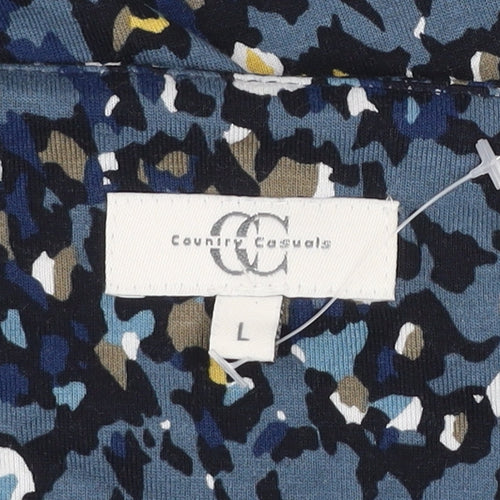 Country Casuals Women's Blue Floral Tunic Blouse Size L 3/4 Sleeve