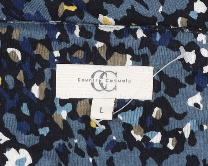 Country Casuals Women's Blue Floral Tunic Blouse Size L 3/4 Sleeve