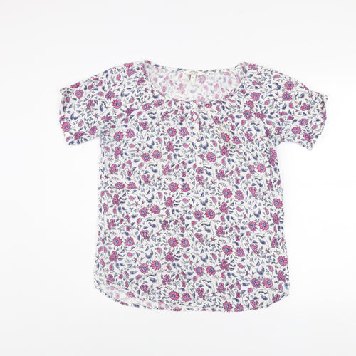 FatFace Women’s Ivory Floral Cotton Tunic Blouse Size 10 Short Sleeve
