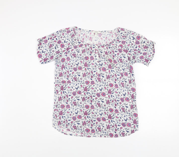 FatFace Women’s Ivory Floral Cotton Tunic Blouse Size 10 Short Sleeve