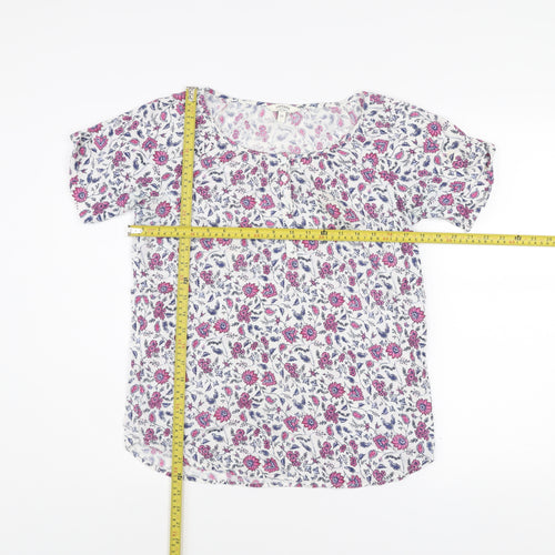 FatFace Women’s Ivory Floral Cotton Tunic Blouse Size 10 Short Sleeve