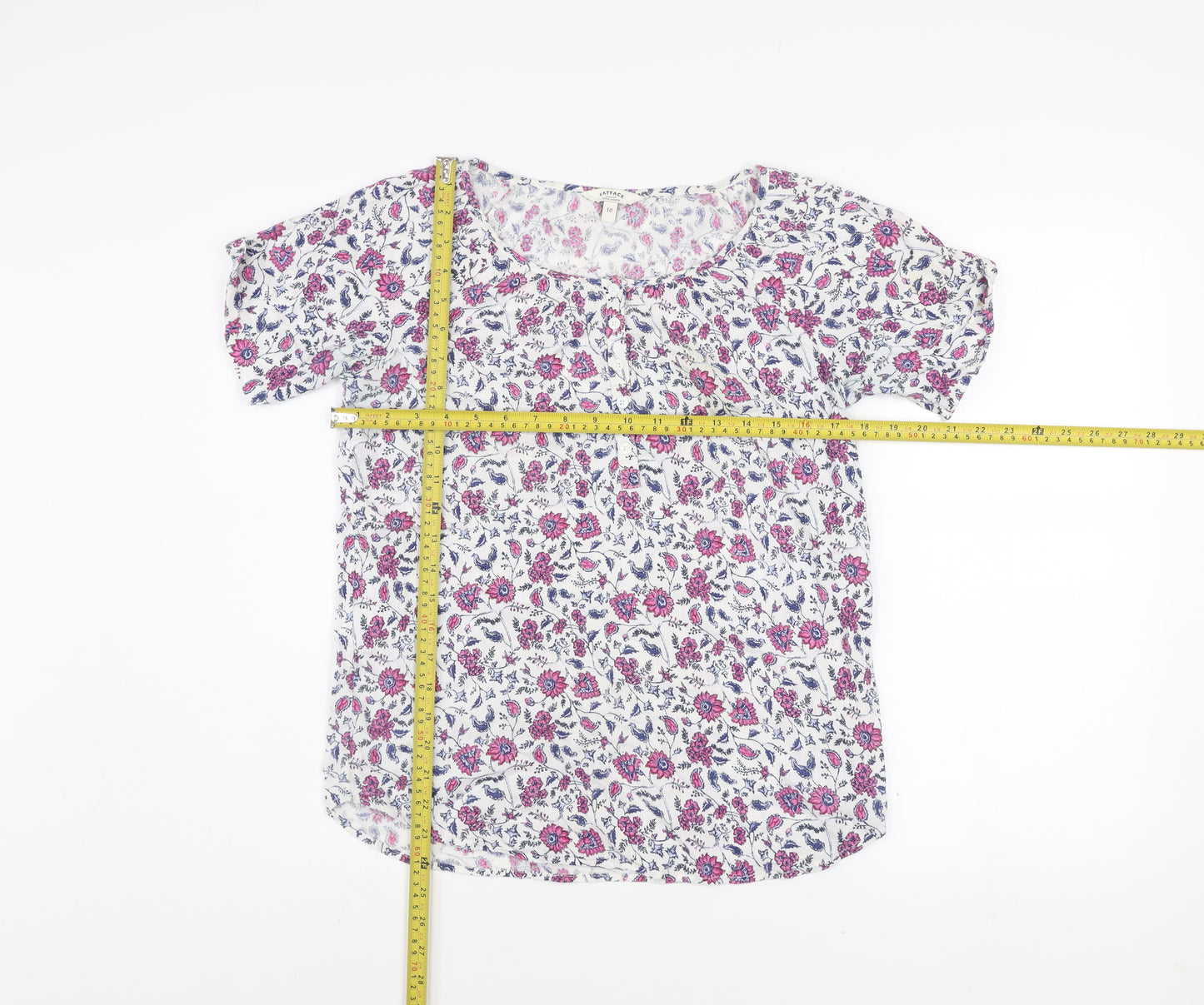FatFace Women’s Ivory Floral Cotton Tunic Blouse Size 10 Short Sleeve
