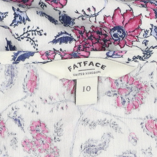 FatFace Women’s Ivory Floral Cotton Tunic Blouse Size 10 Short Sleeve