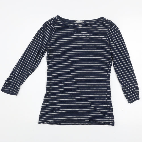 H&M Women's Blue Striped Boat Neck 3/4 Sleeve Cotton T-Shirt Small