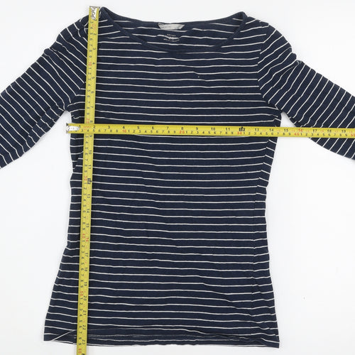 H&M Women's Blue Striped Boat Neck 3/4 Sleeve Cotton T-Shirt Small