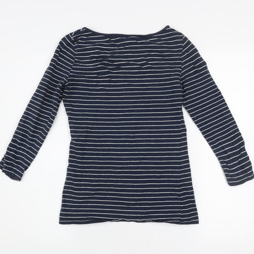 H&M Women's Blue Striped Boat Neck 3/4 Sleeve Cotton T-Shirt Small
