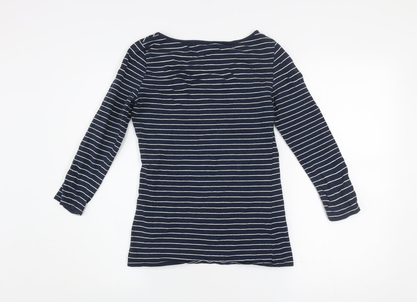H&M Women's Blue Striped Boat Neck 3/4 Sleeve Cotton T-Shirt Small