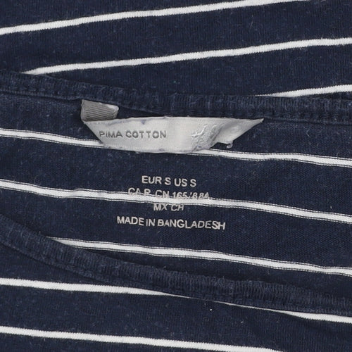 H&M Women's Blue Striped Boat Neck 3/4 Sleeve Cotton T-Shirt Small