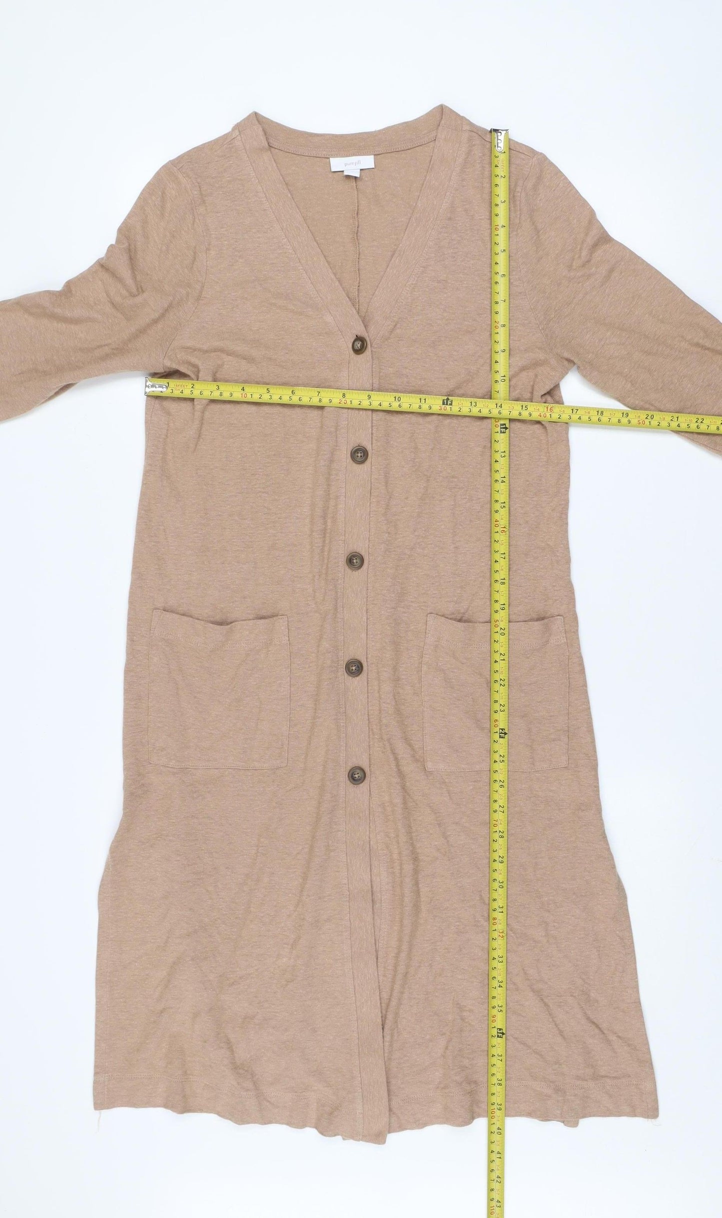 Pure Jill Women's Beige XS V-Neck 3/4 Sleeve Long Cardigan